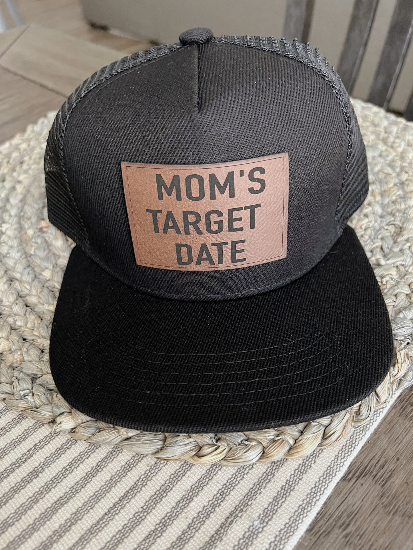 Engraved Leather Patch Moms Date SnapBack Hat