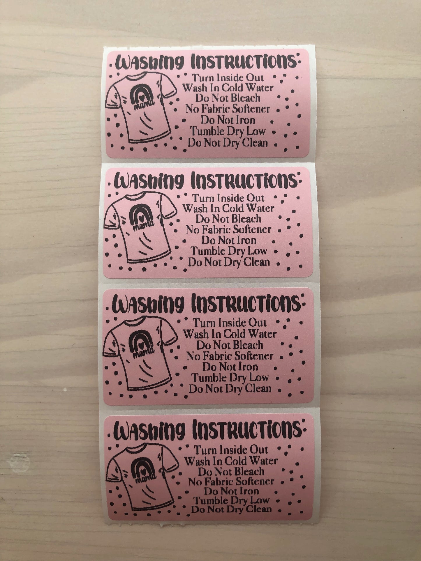 Washing Instructions Packaging Stickers