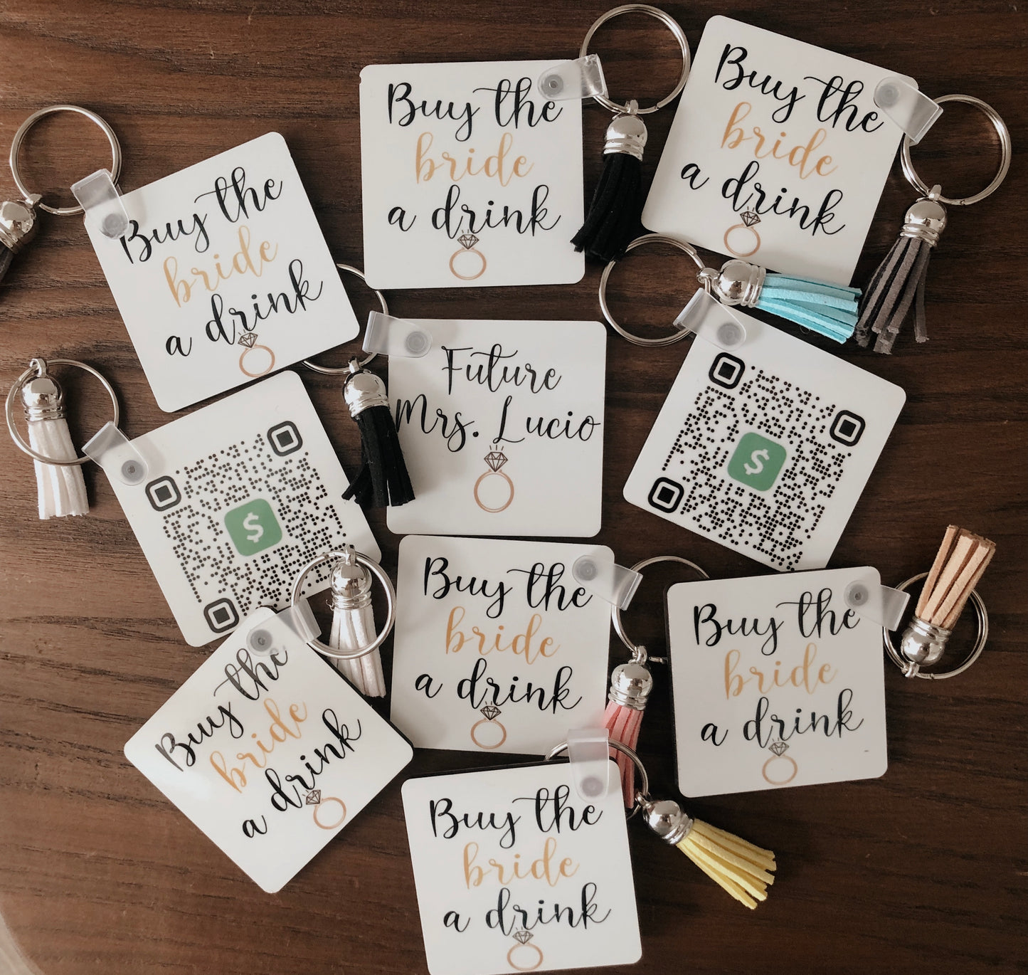 Buy the Bride a Drink QR code keychains